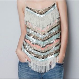 Zara | Boho sequin and fringe top